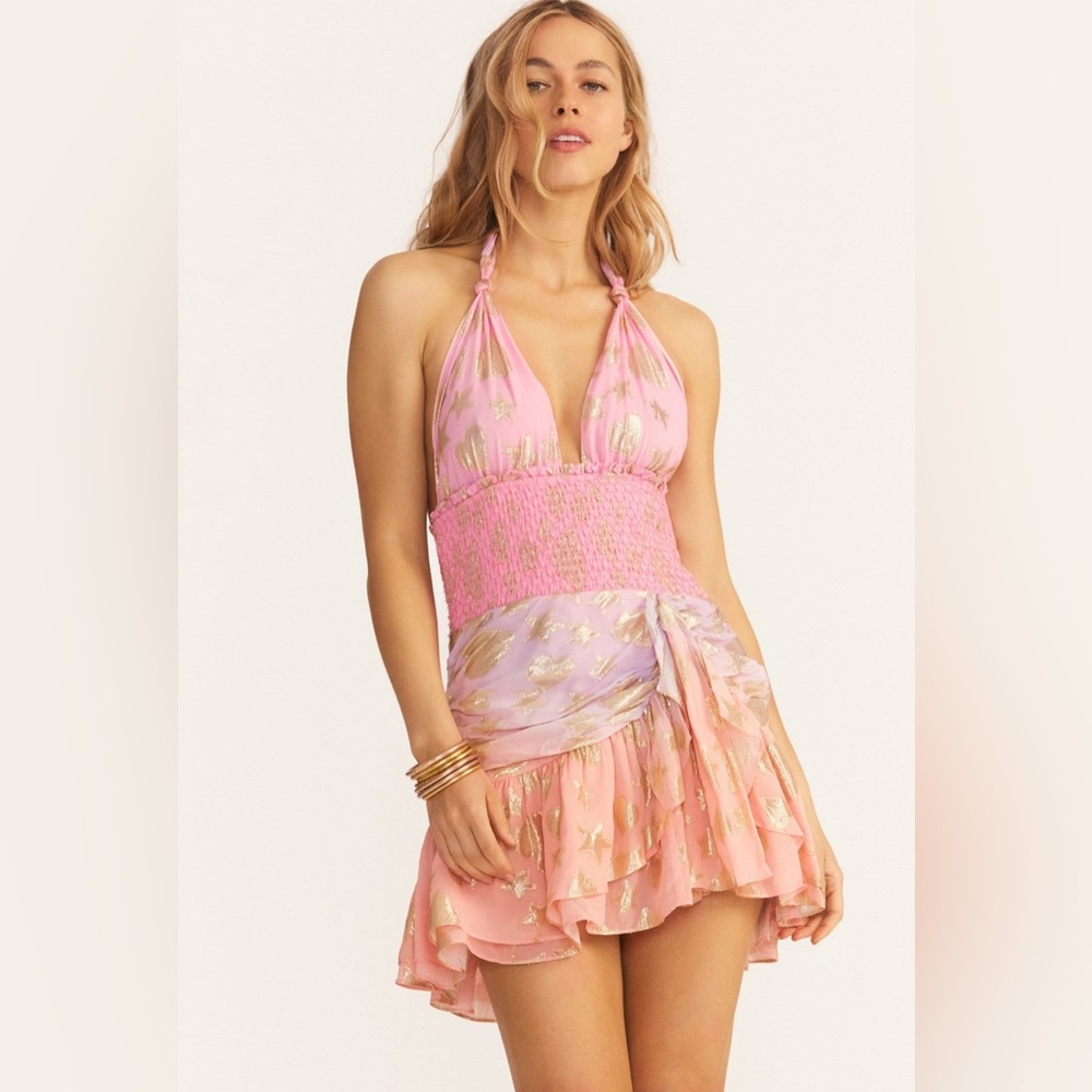 Love Shack Fancy- Cambria Halter Dress- Sunset Orange Ombre